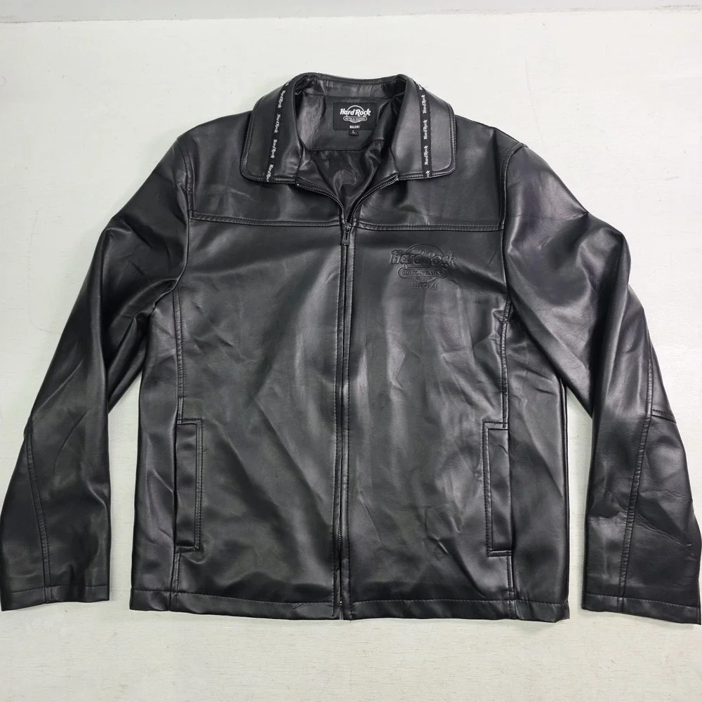 Hard Rock Hotel & Casino Biloxi, MS Black‎ Faux Leather Jacket Rare Men's L EUC